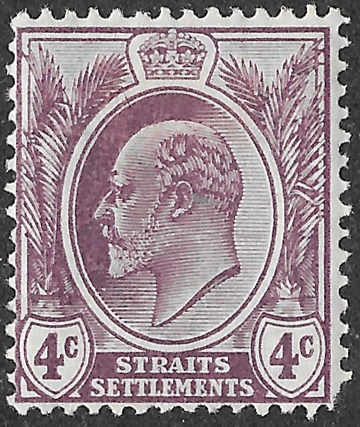 Straits Settlement. 1908. King Edward VII. 4c. Dull Purple. SG 155. MH. S26