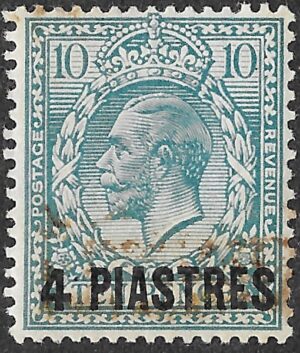 British Levant. 1913. KGV — 4 Piastres on 10d blue. SG 39. MH, F/VF, gum aged/stained. No 17