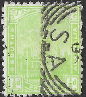South Australia. 1899. Queen Victoria, Post Office Adelaide. 1/2p. Yellow/Green. SG 241. Cancelled. S42