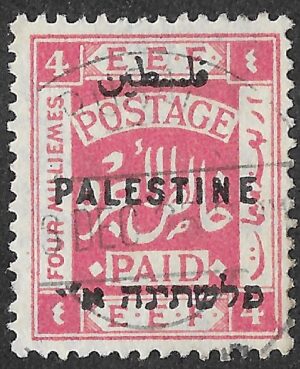 Palestine. 1922. E.E.F. stamps overprinted PALESTINE. 4m. Carmine Pink. SG 74. Cancelled. S51