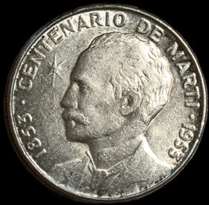 Cuba. 1953. 50 Centavos José Martí. 12.36g. Silver .900. AU. C811. RI.20