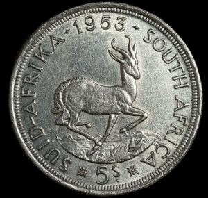 South Africa. 1953. 5 Shillings - Elizabeth II 1st portrait. 28.3116g. Silver .900. AU. C812. RI.12