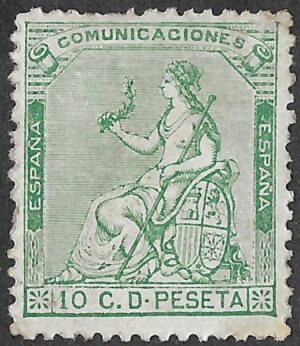 Spain. 1873. FIRST REPUBLIC. Definitives Issue. 10 CÉNTIMOS GREEN. EDIFIL 133. MH. S180