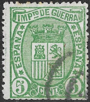 Spain. 1875. War Tax. 5 CÉNTIMOS GREEN. EDIFIL 154. Cancelled. S189
