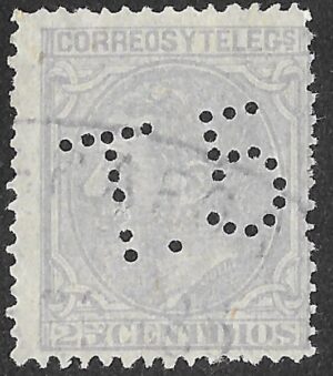 Spain. 1879. King Alonso XII. 25 CÉNTIMOS GREY-BLUE. EDIFIL 204. Cancelled. S204