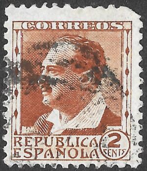 S382 – Spain 1932 – Republican political figure (portrait attribution unconfirmed) – 2 céntimos Reddish brown – Edifil 662 – Used