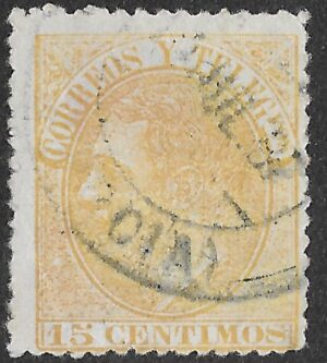 Spain. 1882. King Alonso XII. 15 CÉNTIMOS PALE ORANGE. EDIFIL 210. Cancelled. S208