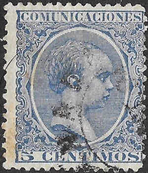 Spain. 1889. King Alfonso XIII. 5 CÉNTIMOS BLUE. EDIFIL 215 Cancelled. S213