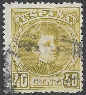 Spain. 1901. King Alfonso XIII. 40 CÉNTIMOS OLIVE. EDIFIL 250 Cancelled. S236