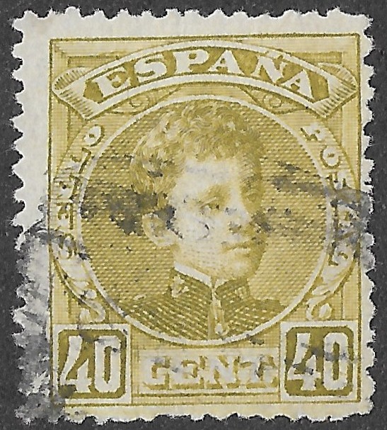 Spain. 1901. King Alfonso XIII. 40 CÉNTIMOS OLIVE. EDIFIL 250 Cancelled. S236