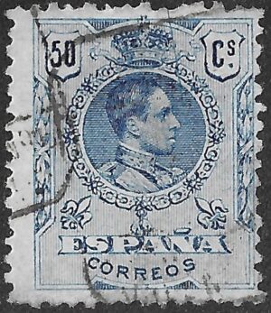 Spain. 1909. King Alfonso XIII. 50 CÉNTIMOS BLUE. EDIFIL 277 Cancelled. S253