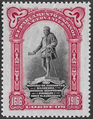 Spain. 1916. Monument to Cervantes. NO FACE VALUE CARMINE AND BLACK. EDIFIL FR13. MNH. S259