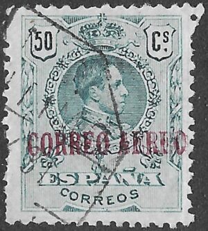 Spain. 1920. Alfonso XIII. Correo Aéreo. 50 CÉNTIMOS BLUE-GREEN. EDIFIL 295. Cancelled. S269