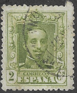 Spain. 1922. Alfonso XIII. Tipo Vaquer. 2 CÉNTIMOS BRONZE-GREEN. EDIFIL 310, Type I. Cancelled. S273