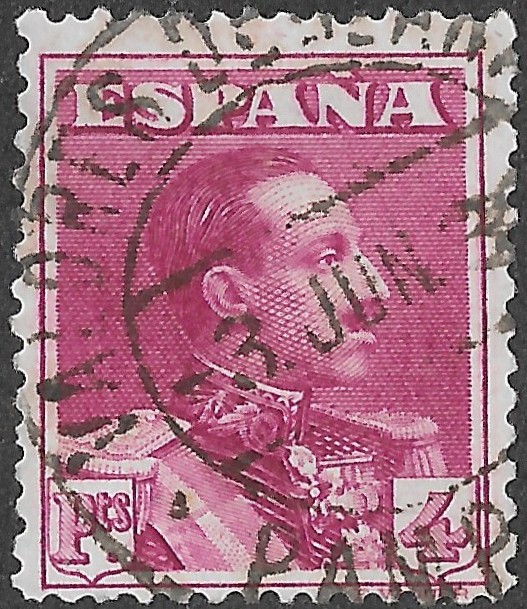 Spain 1920s – Alfonso XIII Tipo Vaquer – 4 pesetas – Edifil 322 – S 287 - Used