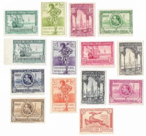 S299 – Spain 1929 – Pro Exposiciones de Sevilla y Barcelona – Complete Set (14) – Edifil 434–447 – MH