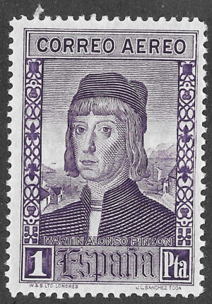 S321 – Spain 1930 – Discovery of America — Airmail for Europe – Martín Alonso Pinzón – 1 Peseta – Edifil 556 – MLH