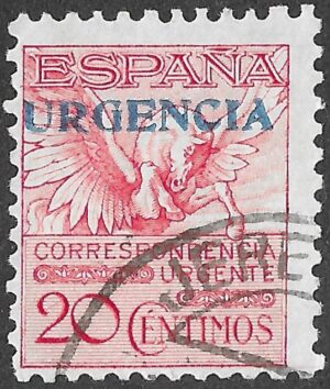 S339 – Spain 1930 – Pegasus — URGENCIA overprint – 20 céntimos – Edifil 591A – Cancelled
