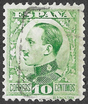 S345 – Spain 1930 – Alfonso XIII Vaquer Profile – 10 Céntimos Yellowish green – Edifil 492 – Used