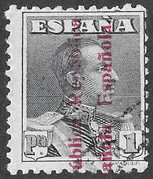 S364 – Spain 1931 – Alfonso XIII military portrait with República Española overprint – 1 peseta – Edifil 602 – Cancelled