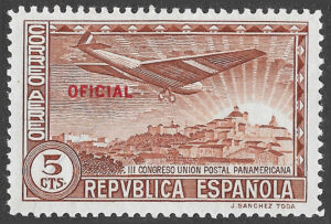 S376 – Spain 1931 – Official Airmail, III Pan-American Postal Union Congress – 5 céntimos – Edifil 630 – MH