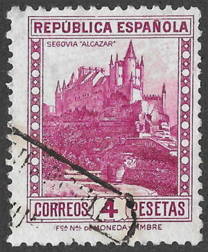 S388 – Spain 1932 – Personajes y Monumentos – 4 pesetas Lilac-carmine – Edifil 674 – Used