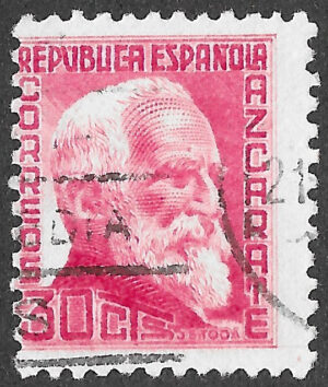 S406 – Spain 1936 – Gregorio Fernández – 30 céntimos – Edifil 734 – Cancelled