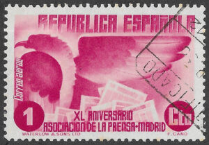 S412 – Spain 1936 – Allegory of the Press, eagle and newspapers – 1 céntimo – Edifil 711 – Cancelled