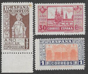 S424 – Spain 1937 – Año Jubilar Compostelano – Complete Set of 3 – Edifil 833–835 – MNH
