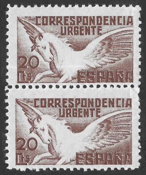 S425 – Spain 1938 – Pegasus – Correspondencia Urgente – 20 Céntimos – MNH Vertical Pair – Edifil 861