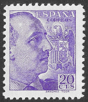 S437 – Spain 1939 – General Franco – 20 Céntimos Violet – Edifil 867 – MNH