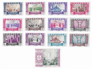 S455 – Spain 1940 – XIX Centenary of Our Lady of the Pillar – Incomplete Set of 13 – Edifil 889–901 – MH