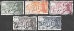 S468 – Spain 1952 Ferdinand the Catholic Complete Airmail Set Edifil 1111–1115 Used