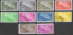 S475 – Spain 1955–1956 Super Constellation & Santa María 10 stamps Edifil 1169–1178 Mixed
