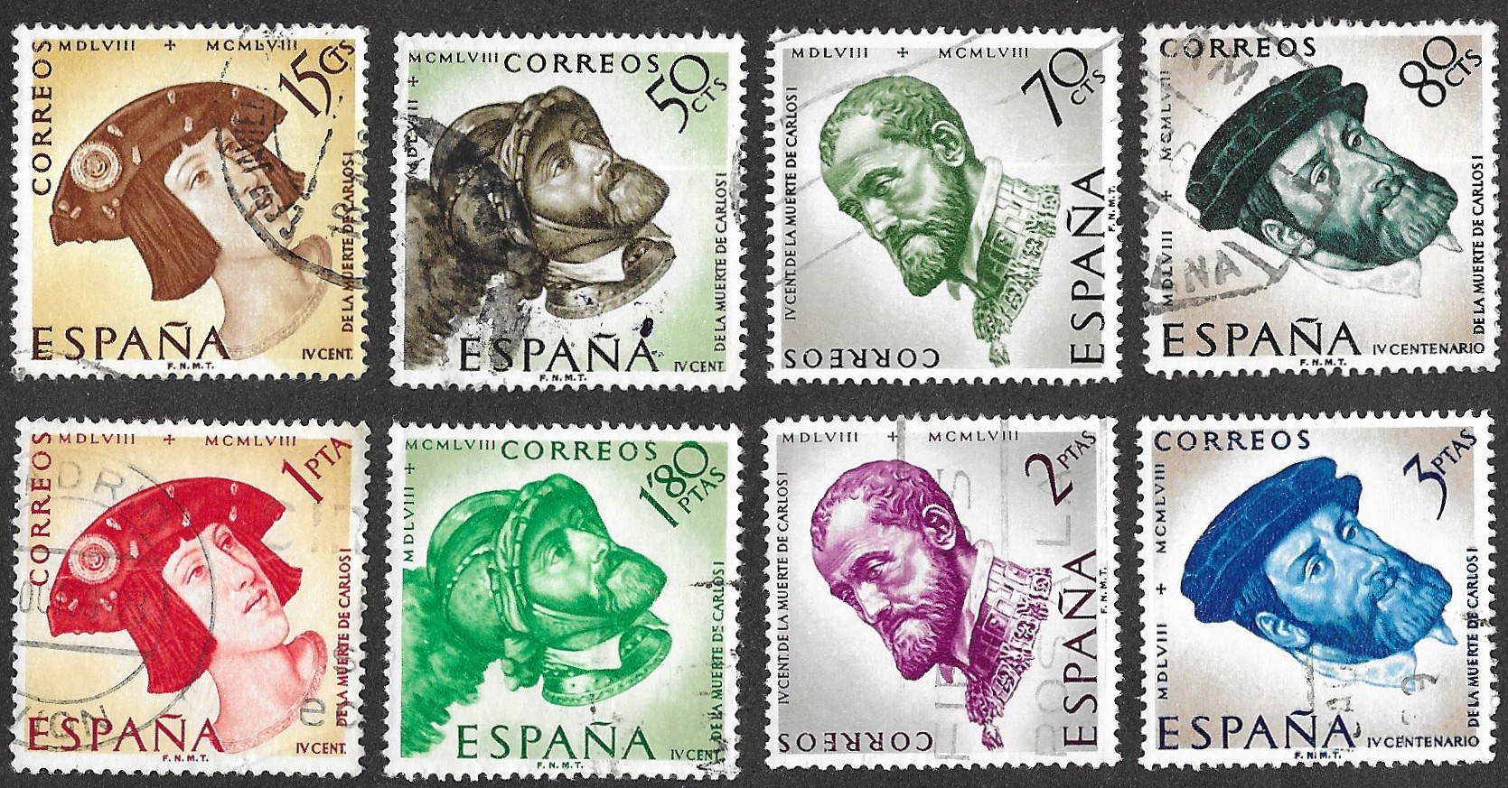 S477 – Spain 1958 Charles V Complete Used Set Edifil 1224–1231