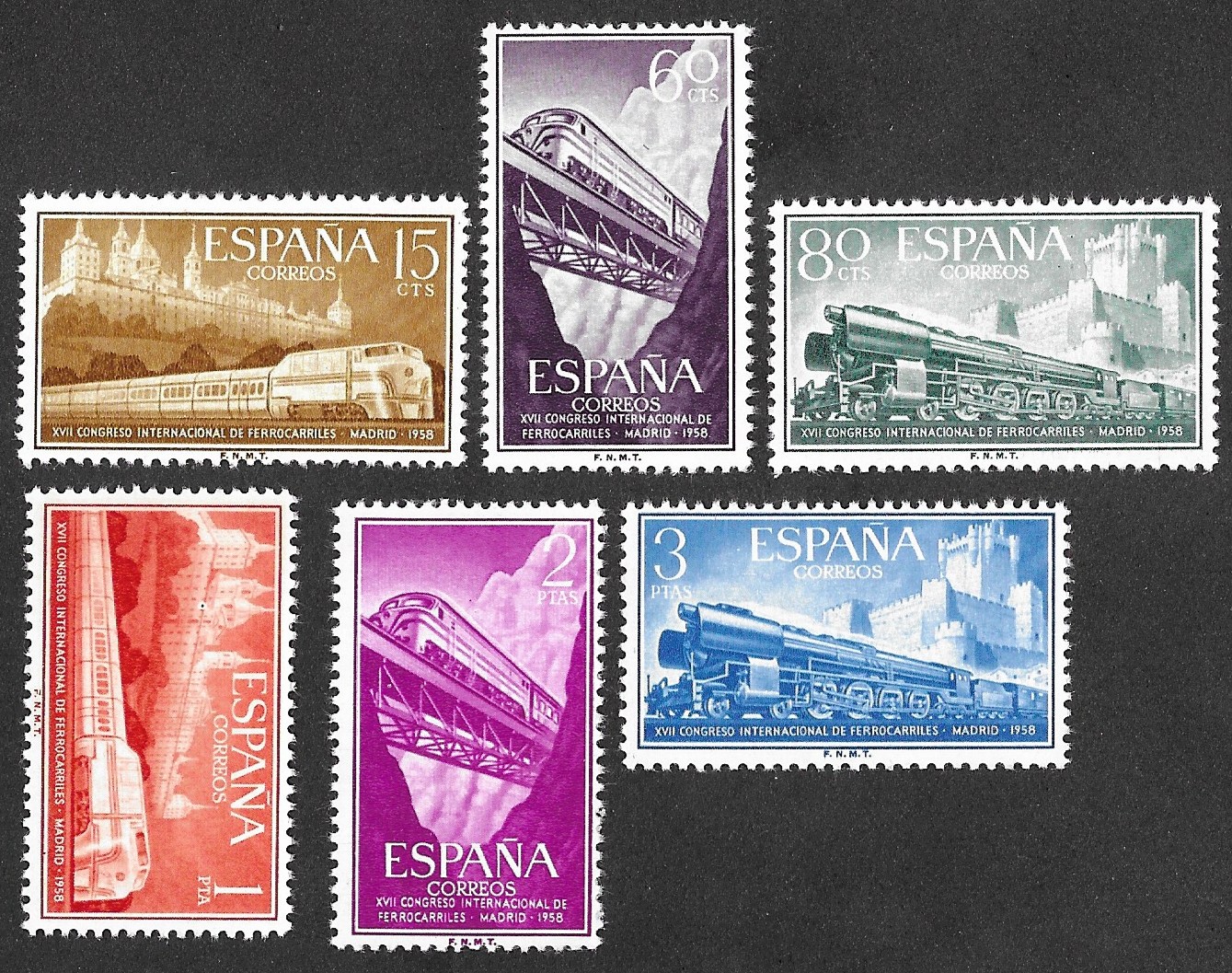 S479 – Spain 1958 Railway Congress Complete Set Edifil 1232–1237 MNH