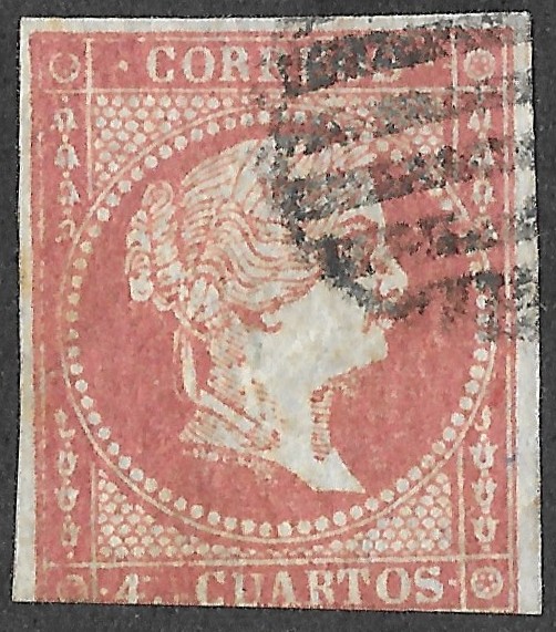 Spain. 1856. Queen Isabella II. 4 Cuartos Red. EDIFIL 44A. Cancelled. S151