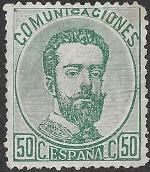 Spain. 1872. King Amadeo I. 50 Céntimos, Green. EDIFIL 126. MNG. S176