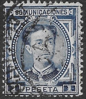 Spain. 1876. King Alonso XII. 1 PESETA BLUE. EDIFIL 180. Cancelled. S195