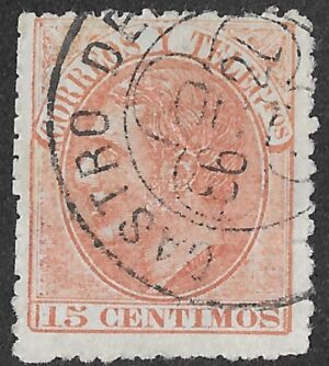 Spain. 1882. King Alonso XII. 15 CÉNTIMOS REDDISH ORANGE. EDIFIL 210a. Cancelled. S209