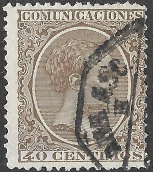 Spain. 1889. King Alfonso XIII. 40 CÉNTIMOS BROWN. EDIFIL 223 Cancelled. S219