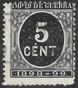 Spain. 1898. WAR TAX. 5 CÉNTIMOS BLACK. EDIFIL 236 Cancelled. S225