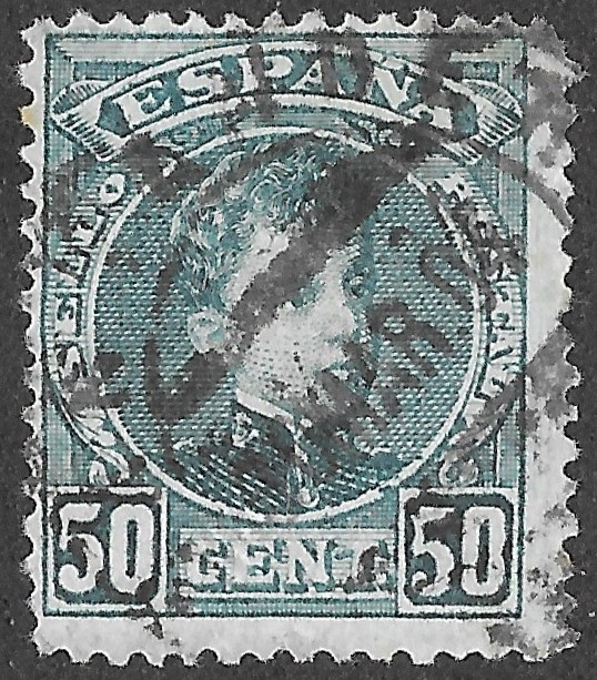 Spain. 1901. King Alfonso XIII. 50 CÉNTIMOS GREENISH BLUE. EDIFIL 252 Cancelled. S237