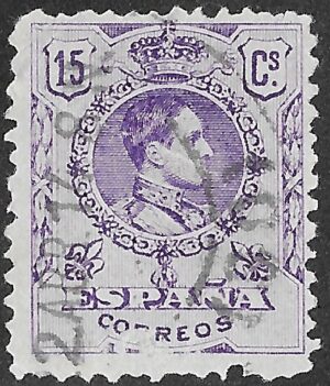 Spain. 1909. King Alfonso XIII. 15 CÉNTIMOS VIOLET. EDIFIL 270 Cancelled. S248