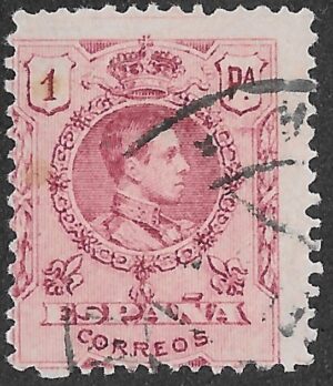 Spain. 1909. King Alfonso XIII. 1 PESETA CARMINE. EDIFIL 278 Cancelled. S254