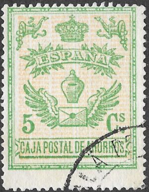Spain. 1918. Caja Postal de Ahorros. 5 CÉNTIMOS GREEN. Specialised Issue. Cancelled. S270