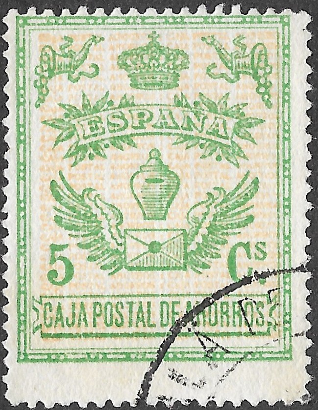Spain. 1918. Caja Postal de Ahorros. 5 CÉNTIMOS GREEN. Specialised Issue. Cancelled. S270