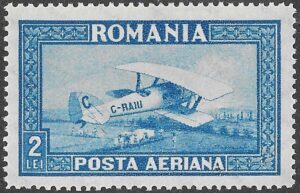 Romania. 1928. First Airmail Issue. 2 Lei. Blue. Mi 337X. MNH. S138