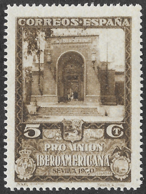 S328 – Spain 1930 – Pro Unión Iberoamericana – Central American Pavilion entrance – 5 Céntimos – Edifil 568 – MNH