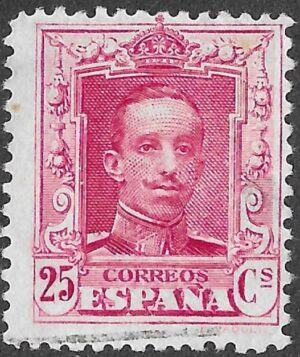 Spain. 1922. Alfonso XIII. Tipo Vaquer. 25 CÉNTIMOS CARMINE / RED. EDIFIL 317A, Type II (provisional). Unused Without Gum. S280